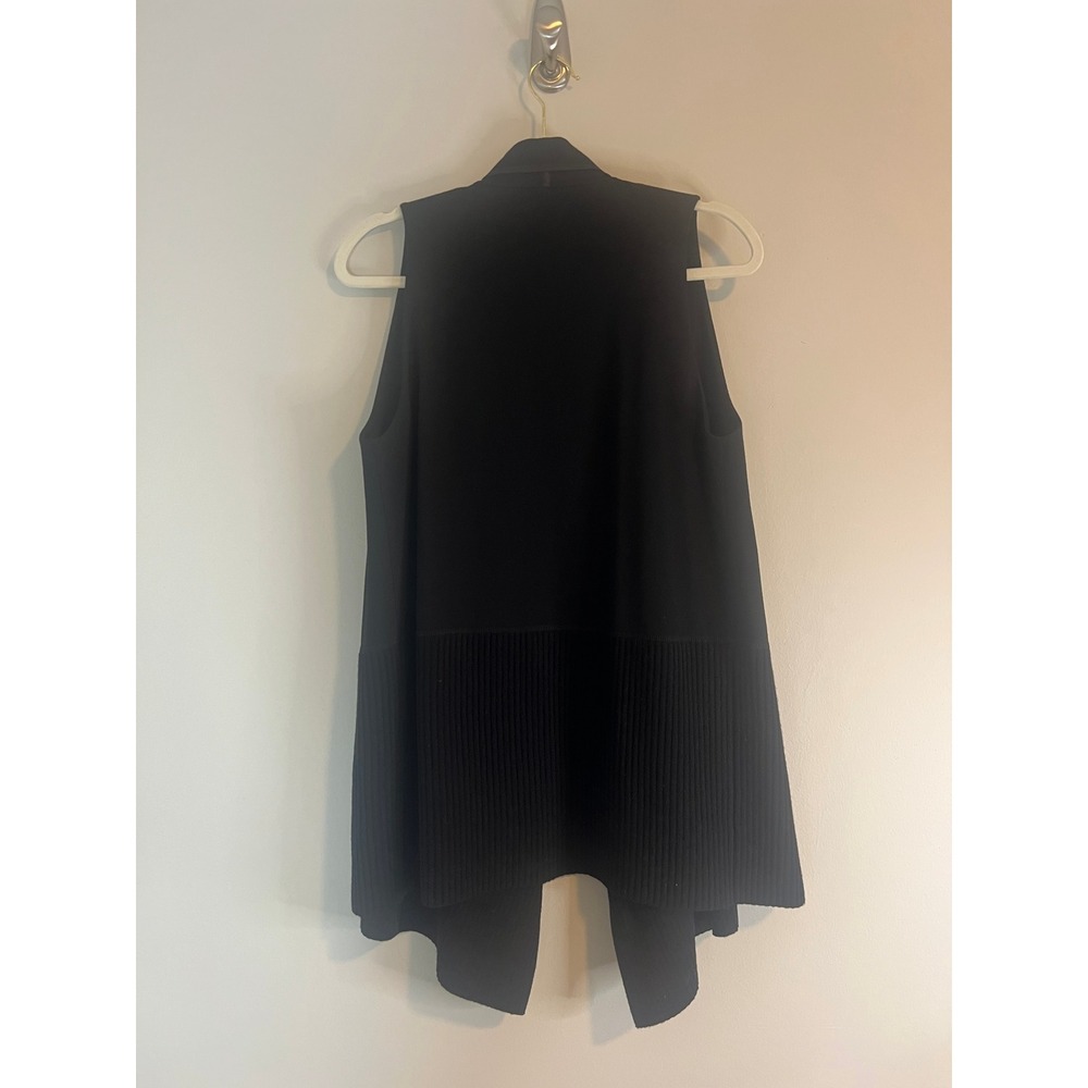 Lafayette 148 New York Womens Black Draped Open Front Ribbed Knit Vest Small